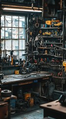 Rustic Iron Workshop with Tools and Equipment