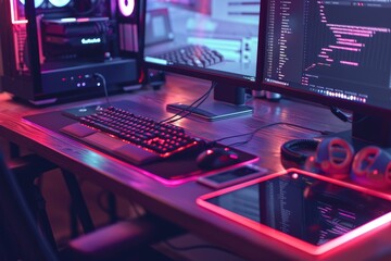 Start Up Programming Team with Digital Devices on Desk