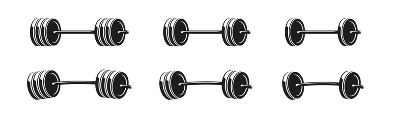 Barbell vector vintage icons. Classic weightlifting barbells in retro style