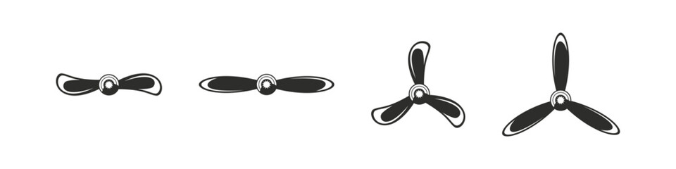 Airplane propeller icons. Different propeller designs vector set.