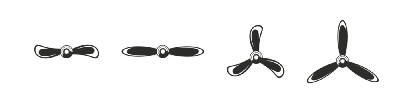 Airplane propeller icons. Different propeller designs vector set.