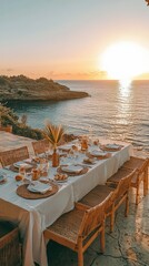 Obraz premium Luxurious Beach Dinner Setup at Sunset