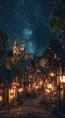 Enchanted Village Illuminated by Lanterns at Night