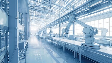 Fototapeta premium Advanced Robotic Arm Assembly Line in Factory