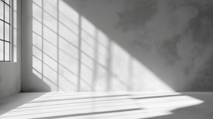 Obraz premium abstract. minimalistic background for product presentation. walls in large empty room greyish white. can full of sunlight. Loft wall or minimalist wall. Shadow, light from windows to plaster wall.