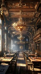 Obraz premium Elegant Interior of a Historic Ship's Dining Hall