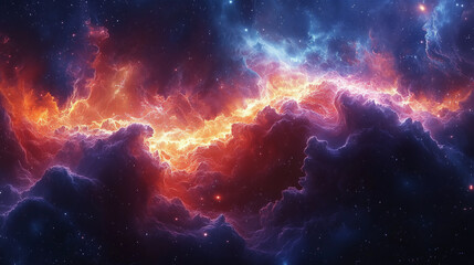 Obraz premium abstract celestial clash in vibrant orange and purple hues suggesting cosmic turmoil and creation