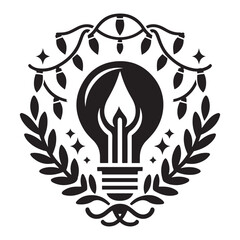 Christmas Lights silhouette vector linner art black color design and solid white background 