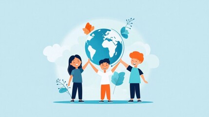 Diverse Children Holding Hands Around Globe