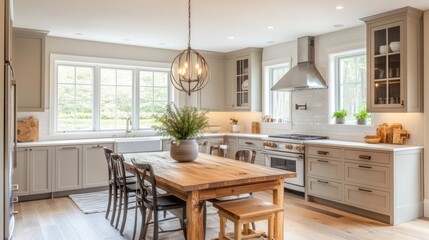 Modern Farmhouse Kitchen with Wooden Table and Chairs