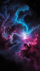 Fototapeta premium A mesmerizing cosmic scene showcasing vibrant blue and pink nebulae swirling through the depths of space, creating a stunning visual of interstellar beauty.