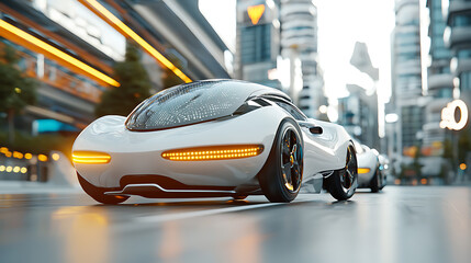 Obraz premium Innovative solar-powered transportation shapes the future skyline