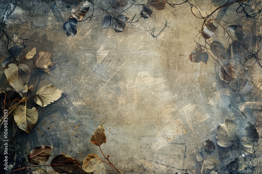 Aufkleber a textured background featuring dried leaves and twigs in muted tones, creating a natural and earthy