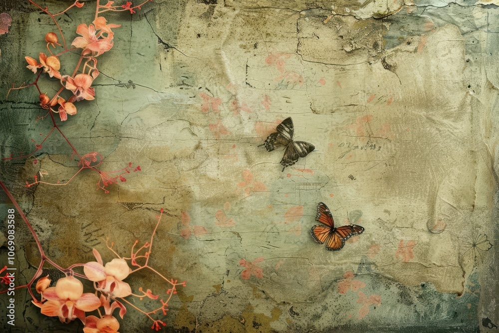 Poster A textured background featuring dried leaves and twigs in muted tones, creating a natural and earthy atmosphere, suitable for various artistic projects or backgrounds