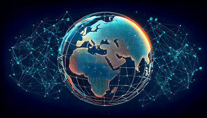 Fototapeta premium Worlwide internet technologies connects objects to the web, enables data collection and automation, enhances efficiency, reducing costs and improving decision