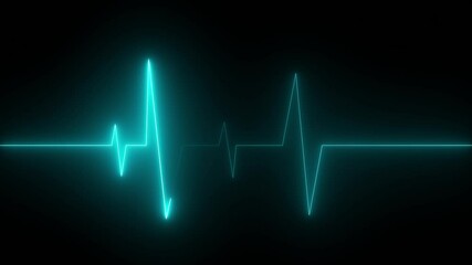  black background medical abstract animation HUD display heart analysis animation Human heart scanning ECG monitor Heart beating and pumping cyan color icon.