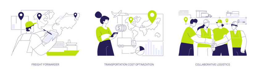 International goods shipment abstract concept vector illustrations.