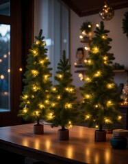 Christmas tree branch decorations on a wooden table