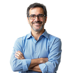 Smiling middle-aged man with glasses isolated on transparent background