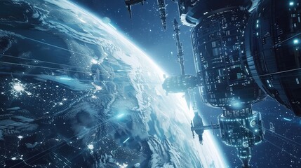 Futuristic Space Station Orbiting Earth