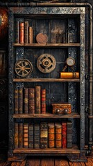 Industrial Style Book Shelf with Artistic Elements