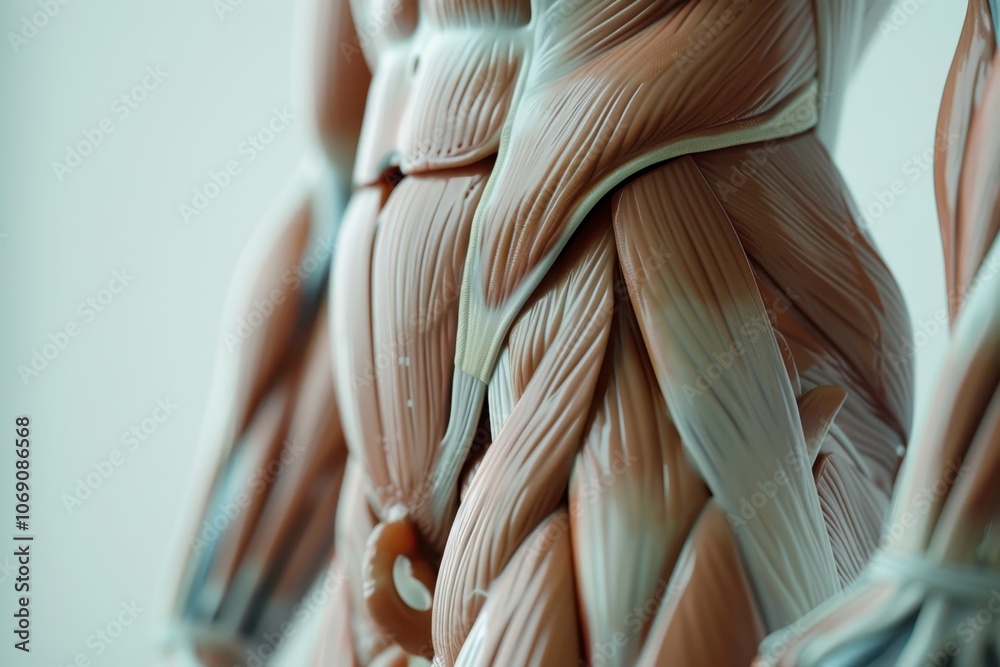 Aufkleber detailed anatomical model of human muscles highlighting the structure and connections of the upper b