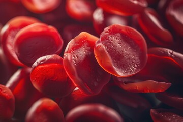 Close-up view of red blood cells showcasing their biconcave structure under magnification in a laboratory setting