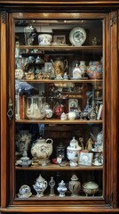 Fototapeta premium Vintage Cabinet Displaying Decorative Artifacts