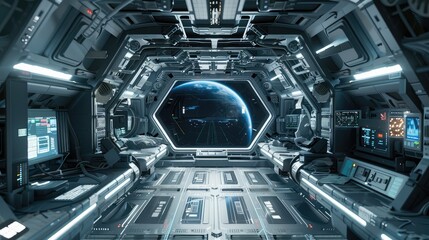 Futuristic Space Station Interior with Earth View