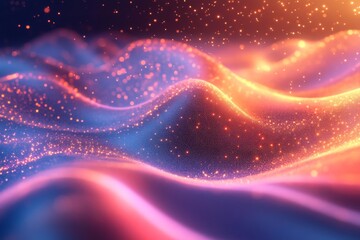 Fototapeta premium Abstract Purple Pink and Orange Glittering Waves Background