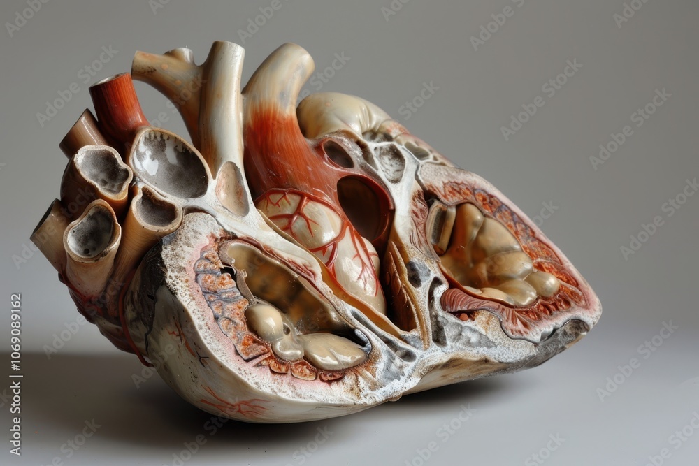 Poster A colorful and detailed anatomical depiction of the human heart and circulatory system displayed on a dark background, emphasizing the structure and function of vital organs in education
