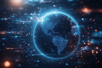 Fototapeta premium Digital Globe with Blue and Orange Lights and Abstract Lines