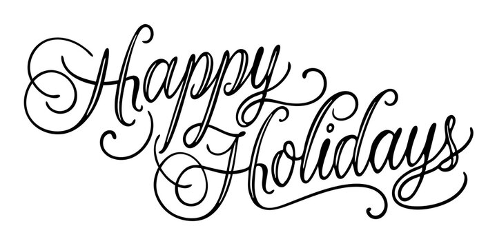 "happy holidays" black calligraphy text on transparent background