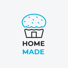 bakery line logo icon with shape bread and home