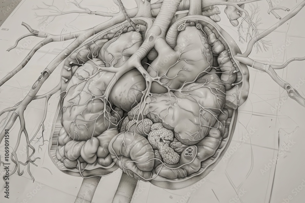 Poster intricate anatomical illustration of the human brain showcasing neural pathways and structures in de