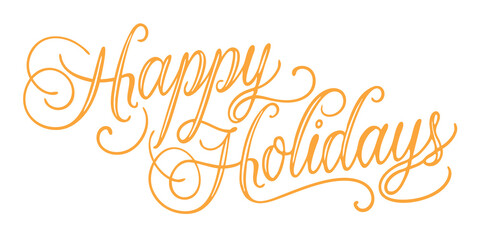 "happy holidays" calligraphy text in gold on transparent background