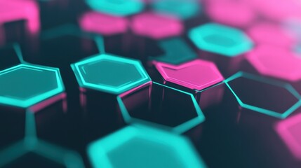 Obraz premium Neon Hexagonal Shapes in Pink and Teal Design