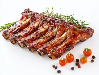 Roasted Ribs with Garnishes on a White Background