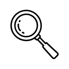 Magnifying Glass Outline Icon, Simple black and white outline of a magnifying glass, symbolizing search, inspection, and zoom, ideal for user interface and research-related designs.
