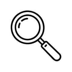 Magnifying Glass Outline Icon, Simple black and white outline of a magnifying glass, symbolizing search, inspection, and zoom, ideal for user interface and research-related designs.
