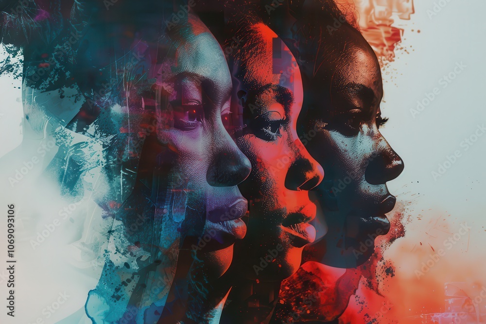 Poster colorful abstract portrait of two young men showcasing artistic expression through vibrant colors an
