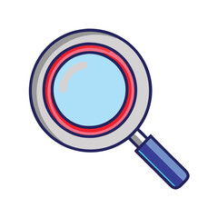 Magnifying Glass Icon with Red and Blue Accents, Detailed magnifying glass icon with blue lens and red accent, symbolizing search, inspection, and exploration, perfect for UI and analysis graphics.
