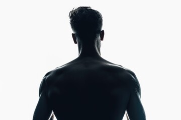 Silhouette portrait of man with his back looking away  isolated on white background