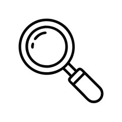 Magnifying Glass Outline Icon, Simple black and white outline of a magnifying glass, symbolizing search, inspection, and zoom, ideal for user interface and research-related designs.
