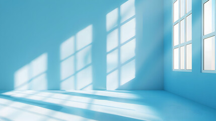 Obraz premium Window Shadows and Sunlight Streaming into a Blue-Walled Room 