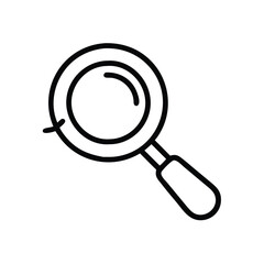 Magnifying Glass Outline Icon, Simple black and white outline of a magnifying glass, symbolizing search, inspection, and zoom, ideal for user interface and research-related designs.
