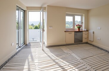 Obraz premium Modern room with radiant floor heating system, empty interior