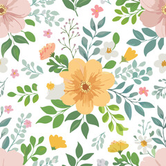 Colorful floral hand drawn seamless pattern