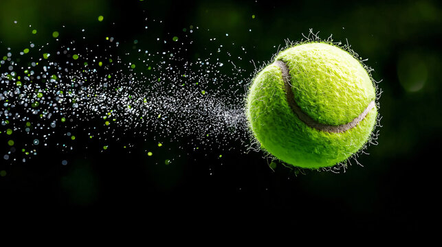 Dynamic tennis ball mid spin, showcasing vibrant green fuzz and energy