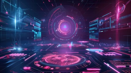 Obraz premium Futuristic Holographic Control Room Interface